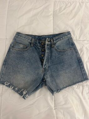 Brandy Melville Light Blue High-Rise Button-Fly Denim Shorts